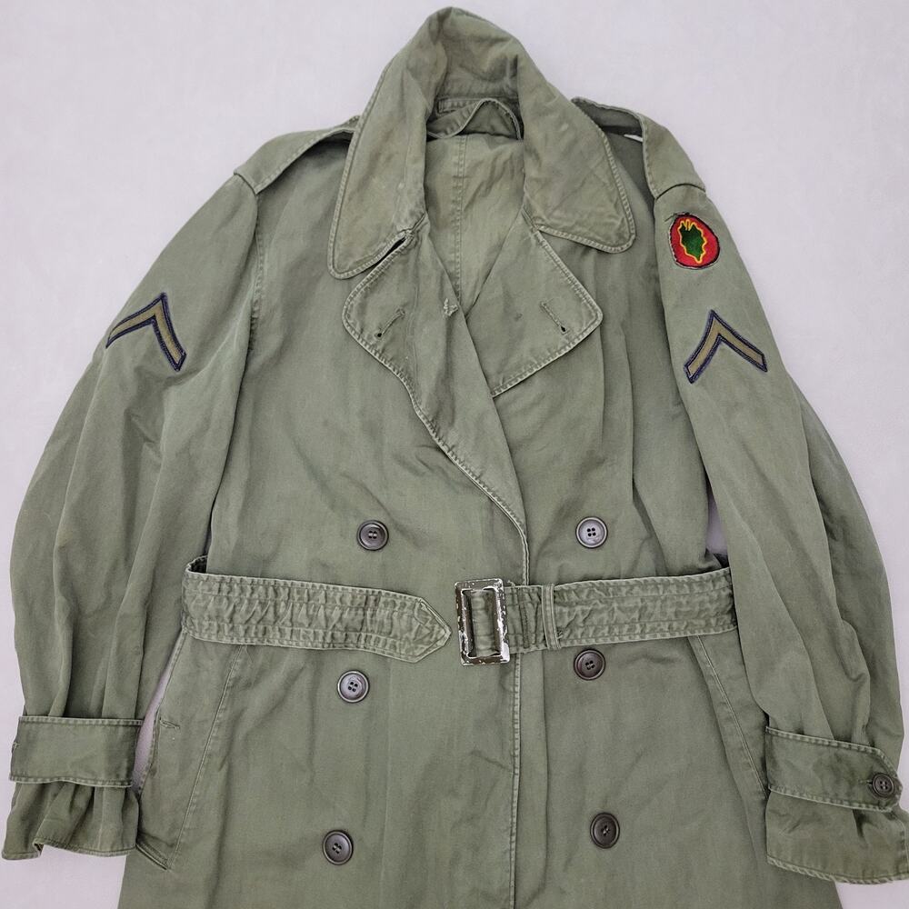 1950s Korean War OD-7 Small R US Army Field Officers Overcoat Trench Coat